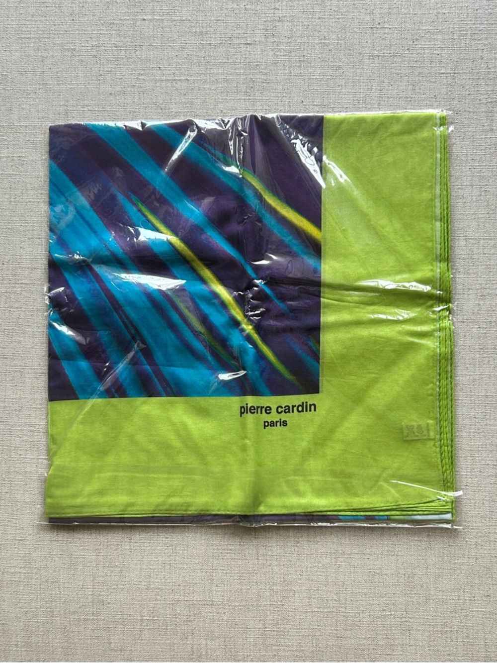Pierre Cardin Paris Green Purple Blue Yellow Graphic Cotton Square Scarf